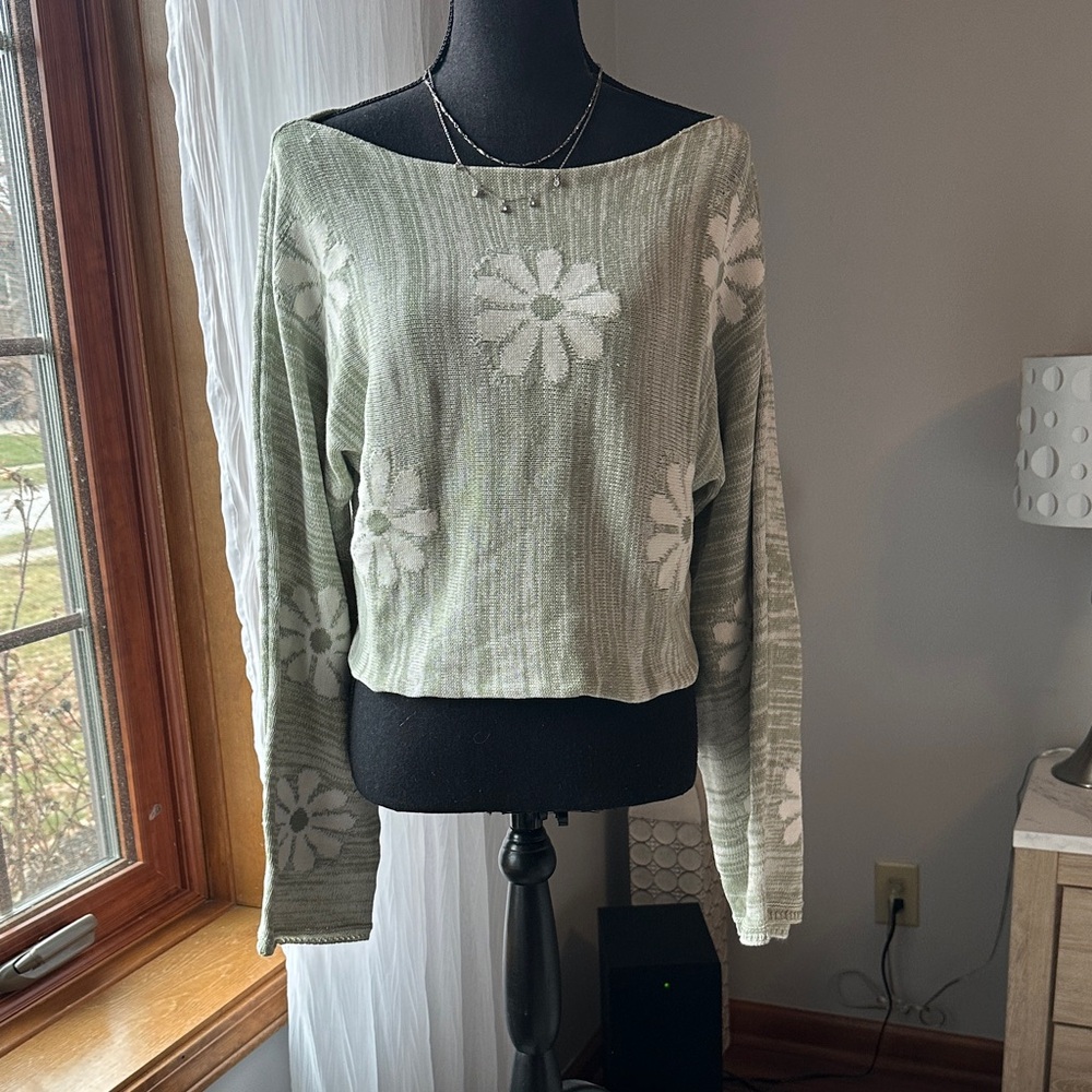 Floral Knit Sweater in Sage Green